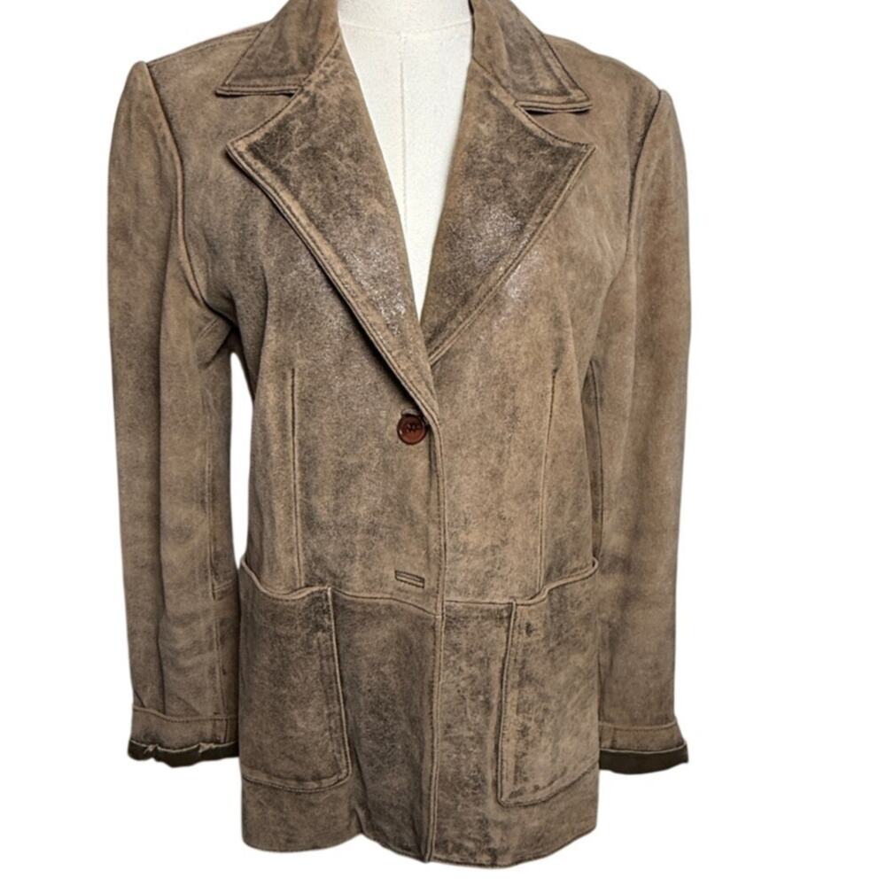 Vintage Buttoned 100% Cow Leather Suede Jacket SZ Petite Small